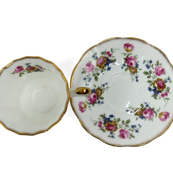 ELIZABETHAN Tea Cup And Saucer Gold Trim Scalloped Pink Flowers England Vintage - Picture 11 of 11